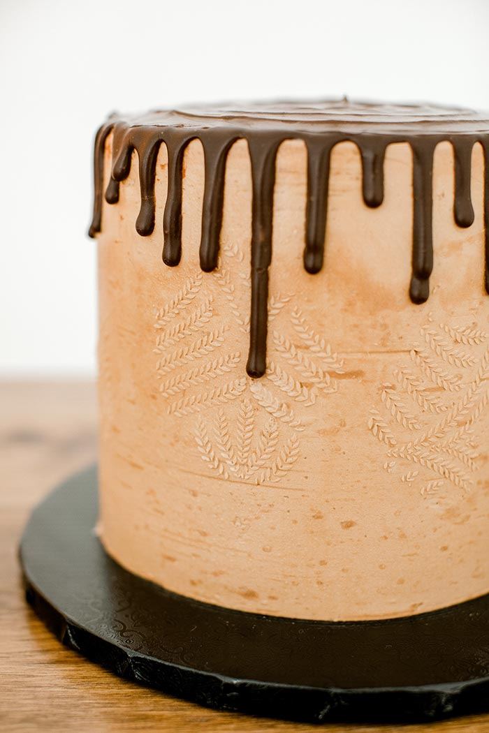 Chocolate drip cake, close up